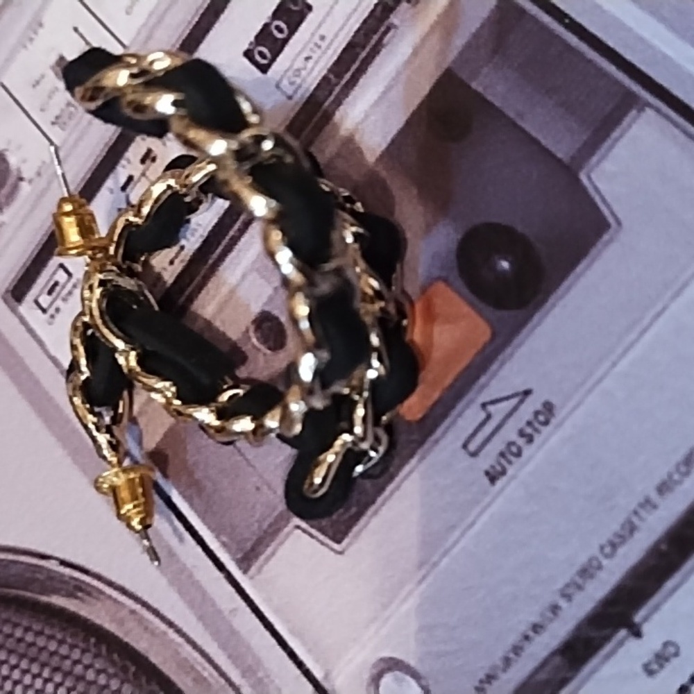 Gold and Black Chain Style Hoop Earrings